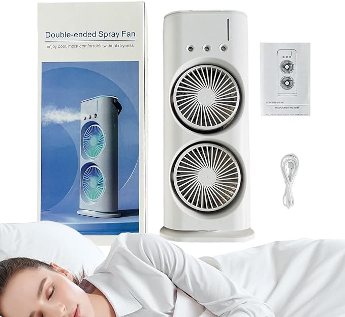 Double-Headed Rechargeable/USB Desk Air Cooler Night Light for Office Home