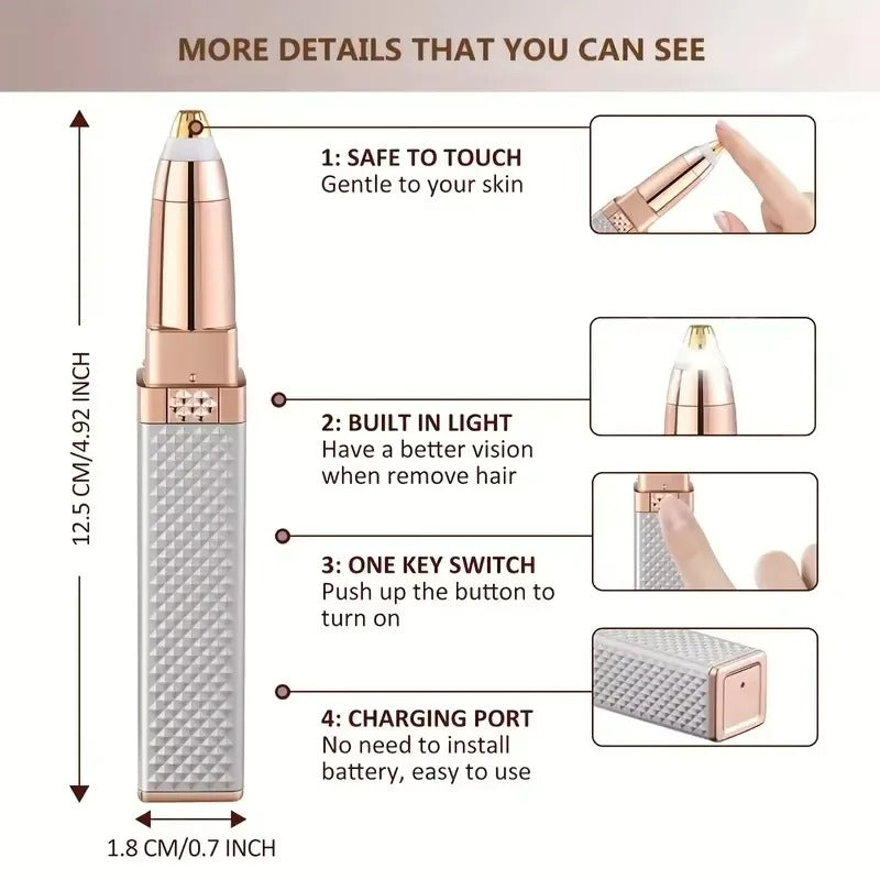 2-in-1 Multifunctional Electric Hair Removal Device with LED Light Specially Designed for Eyebrow Shaver Underarm Hair Leg Hair